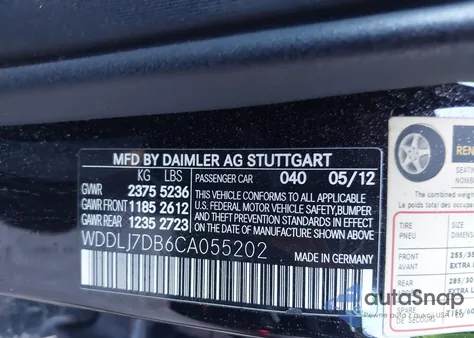 2012 Mercedes-Benz Cls 550 from USA, damaged, VIN WDDLJ7DB6CA055202